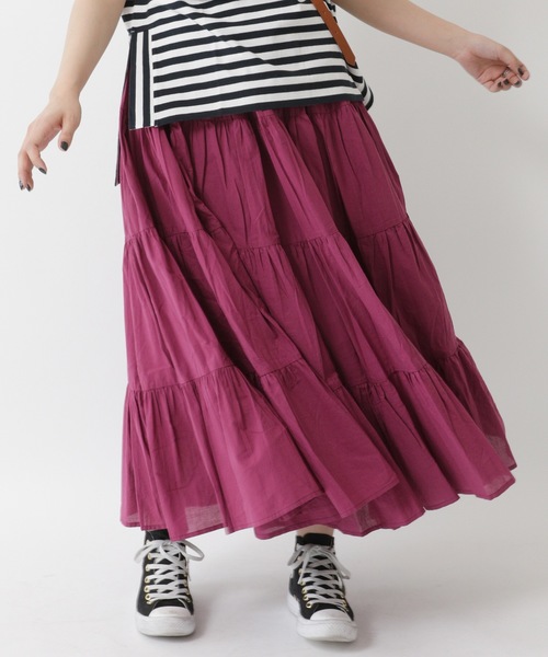 earth music&ecology（アースミュージックアンドエコロジー）の「カラーティアードスカート ○（スカート・レディース・オフホワイト/スモークピンク/ベージュ/ライトブラウン/グリーン/ブラック・FREE）」の6枚目の写真