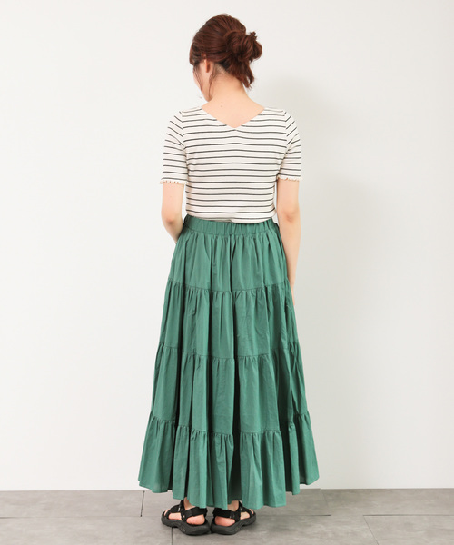 earth music&ecology（アースミュージックアンドエコロジー）の「カラーティアードスカート ○（スカート・レディース・オフホワイト/スモークピンク/ベージュ/ライトブラウン/グリーン/ブラック・FREE）」の8枚目の写真