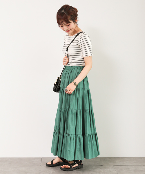 最終　新品　B.R.G ティアードスカート　緑　グリーン　レディース　女性　服③ セール】カラーティアードスカート ○（スカート）｜earth