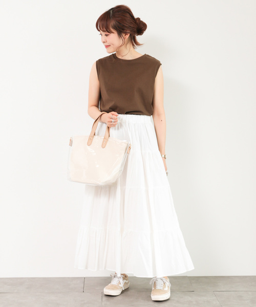 earth music&ecology（アースミュージックアンドエコロジー）の「カラーティアードスカート ○（スカート・レディース・オフホワイト/スモークピンク/ベージュ/ライトブラウン/グリーン/ブラック・FREE）」の10枚目の写真