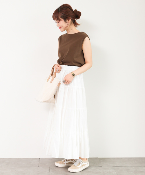 earth music&ecology（アースミュージックアンドエコロジー）の「カラーティアードスカート ○（スカート・レディース・オフホワイト/スモークピンク/ベージュ/ライトブラウン/グリーン/ブラック・FREE）」の13枚目の写真