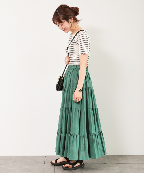 earth music&ecology（アースミュージックアンドエコロジー）の「カラーティアードスカート ○（スカート・レディース・オフホワイト/スモークピンク/ベージュ/ライトブラウン/グリーン/ブラック・FREE）」の14枚目の写真