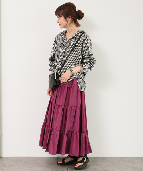 earth music&ecology（アースミュージックアンドエコロジー）の「カラーティアードスカート ○（スカート・レディース・オフホワイト/スモークピンク/ベージュ/ライトブラウン/グリーン/ブラック・FREE）」の12枚目の写真