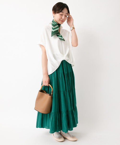 earth music&ecology（アースミュージックアンドエコロジー）の「カラーティアードスカート ○（スカート・レディース・オフホワイト/スモークピンク/ベージュ/ライトブラウン/グリーン/ブラック・FREE）」の21枚目の写真