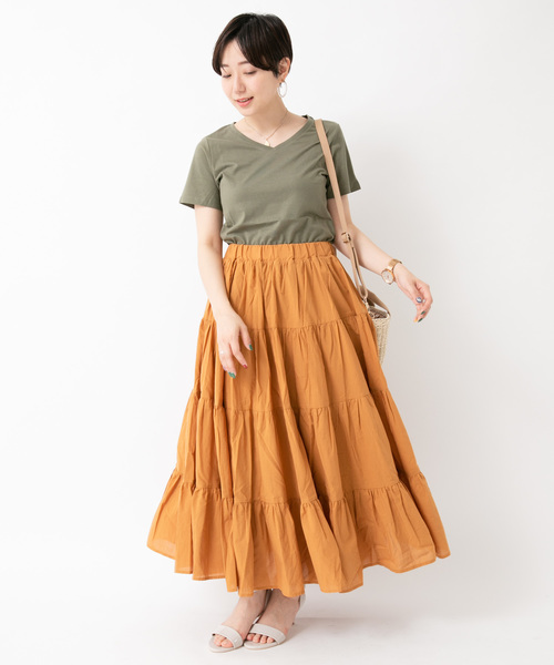 earth music&ecology（アースミュージックアンドエコロジー）の「カラーティアードスカート ○（スカート・レディース・オフホワイト/スモークピンク/ベージュ/ライトブラウン/グリーン/ブラック・FREE）」の15枚目の写真