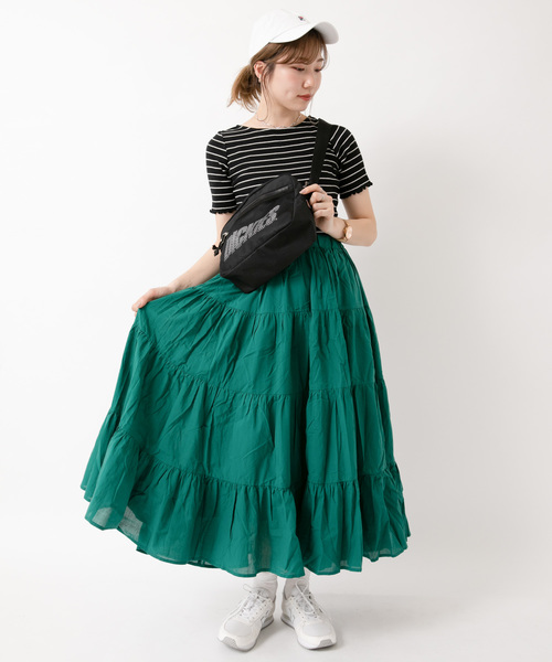 earth music&ecology（アースミュージックアンドエコロジー）の「カラーティアードスカート ○（スカート・レディース・オフホワイト/スモークピンク/ベージュ/ライトブラウン/グリーン/ブラック・FREE）」の20枚目の写真