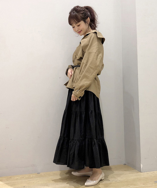 Katie GRUNGE DOLL ティアードスカート　ブラック 2サイドスリット カーゴポケット ティアードスカート / Both