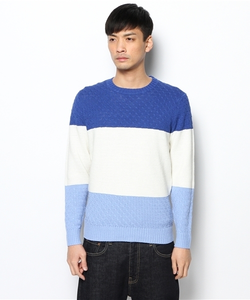 green label relaxing（グリーンレーベルリラクシング）の「☆TRI/COLOR PANEL C/N 5G ニット ◆（ニット/セーター・メンズ・グレー/ロイヤルブルー・LARGE/MEDIUM/SMALL）」の3枚目の写真