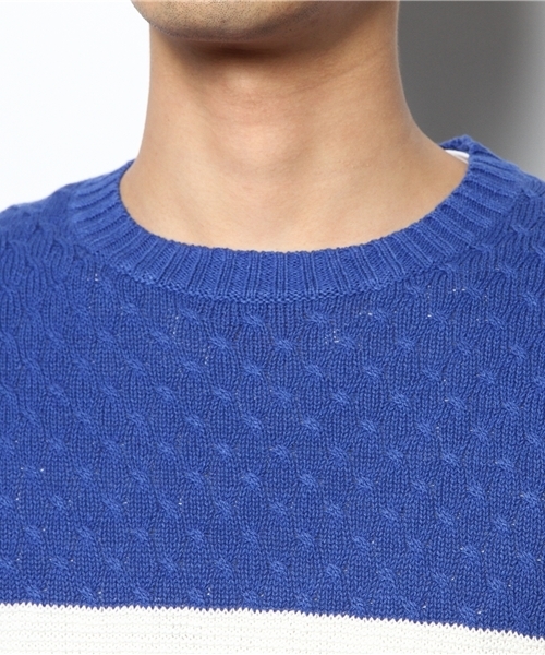 green label relaxing（グリーンレーベルリラクシング）の「☆TRI/COLOR PANEL C/N 5G ニット ◆（ニット/セーター・メンズ・グレー/ロイヤルブルー・LARGE/MEDIUM/SMALL）」の6枚目の写真