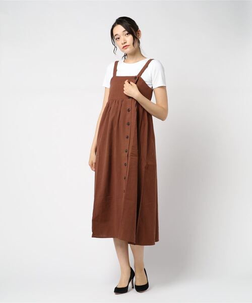 STYLEBLOCK（スタイルブロック）の「ガーゼフロントボタンギャザーロングワンピース（ワンピース・レディース・ベージュ/ブラウン/ブラック/カーキ・M）」の3枚目の写真