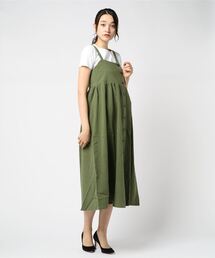 ガーゼフロントボタンギャザーロングワンピース