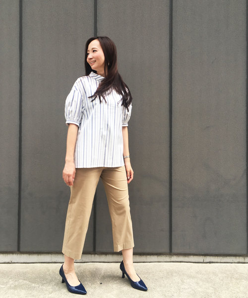 A/C DESIGN BY ALPHA CUBIC（エーシーデザインバイアルファキュービック）の「ロールネックストライプブラウス（シャツ/ブラウス・レディース・ネイビー/ホワイト/ブルー・13号/11号/9号）」の12枚目の写真