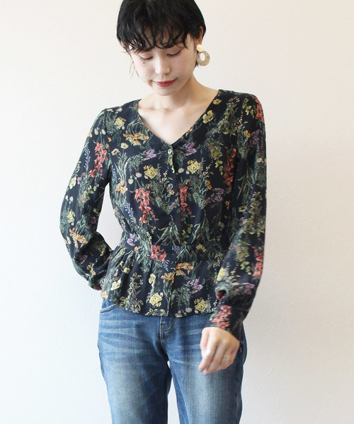 ストア のファッション インザ フラワープリントウエストベルトvネックブラウス セットアップ可 シャツ ブラウス トップス In The In セール Tite Store ティテ The