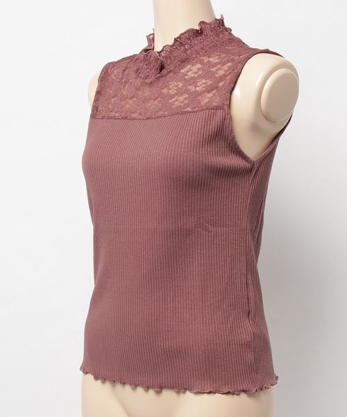 WEGO（ウィゴー）の「WEGO/レースシャーリングハイネックリブノースリーブTシャツ（タンクトップ・レディース・ホワイト/ブラック/ピンク・FREE）」の14枚目の写真