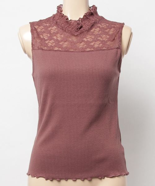 WEGO（ウィゴー）の「WEGO/レースシャーリングハイネックリブノースリーブTシャツ（タンクトップ・レディース・ホワイト/ブラック/ピンク・FREE）」の13枚目の写真