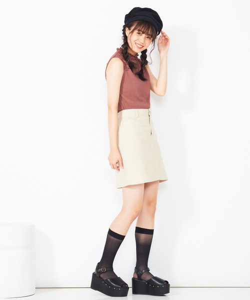 WEGO（ウィゴー）の「WEGO/レースシャーリングハイネックリブノースリーブTシャツ（タンクトップ・レディース・ホワイト/ブラック/ピンク・FREE）」の4枚目の写真