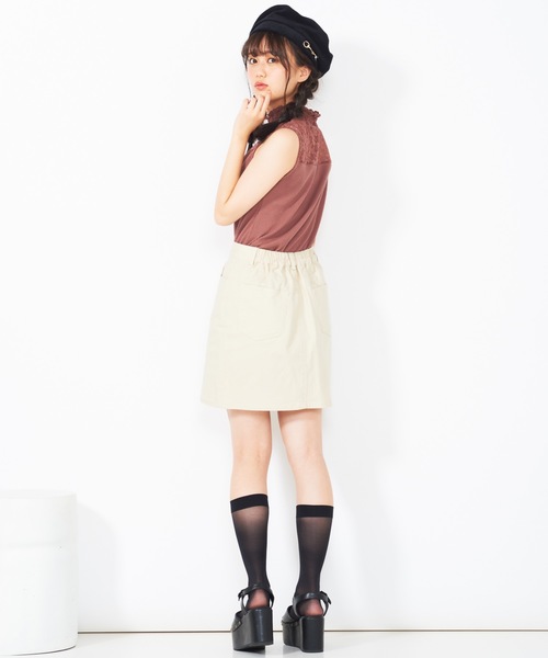 WEGO（ウィゴー）の「WEGO/レースシャーリングハイネックリブノースリーブTシャツ（タンクトップ・レディース・ホワイト/ブラック/ピンク・FREE）」の5枚目の写真