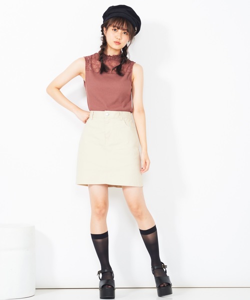 WEGO（ウィゴー）の「WEGO/レースシャーリングハイネックリブノースリーブTシャツ（タンクトップ・レディース・ホワイト/ブラック/ピンク・FREE）」の6枚目の写真