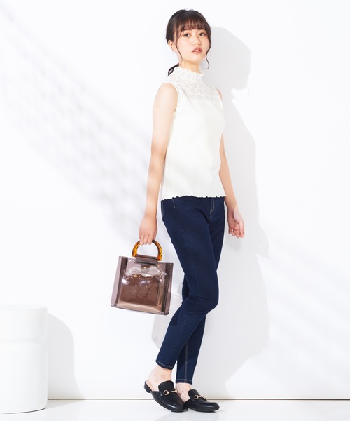 WEGO（ウィゴー）の「WEGO/レースシャーリングハイネックリブノースリーブTシャツ（タンクトップ・レディース・ホワイト/ブラック/ピンク・FREE）」の7枚目の写真