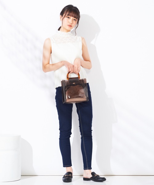 WEGO（ウィゴー）の「WEGO/レースシャーリングハイネックリブノースリーブTシャツ（タンクトップ・レディース・ホワイト/ブラック/ピンク・FREE）」の9枚目の写真