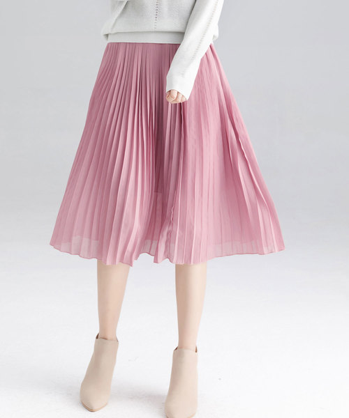 SAISON DE PAPILLON(セゾンドパピヨン)の「全7色ふんわりシフォンプリーツミモレ丈スカート(スカート)」|ピンク
