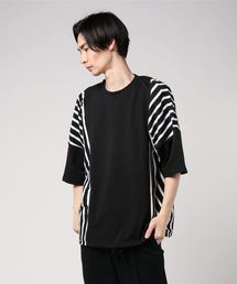 Beno | ミニ裏毛 ／ ハイブリッド ストライプ切替 オーバーサイズ スピンドル ビッグＴシャツ(Tシャツ/カットソー)