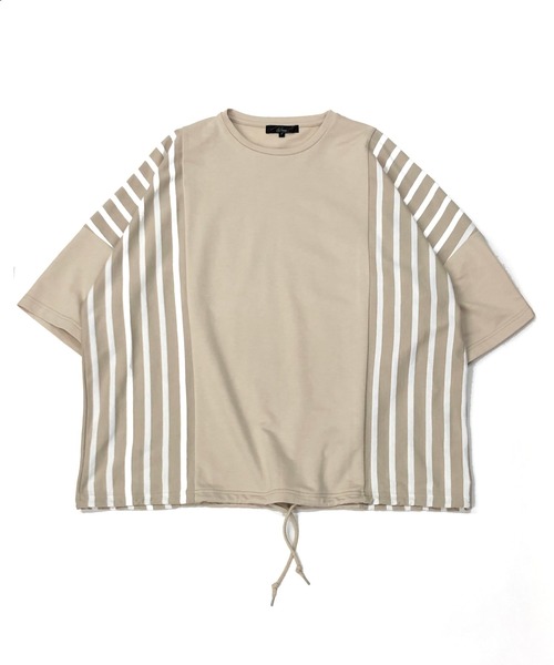 Beno(ビーノ)の「ミニ裏毛 / ハイブリッド ストライプ切替 オーバーサイズ スピンドル Tシャツ(Tシャツ/カットソー・メンズ・ベージュ/オフホワイト/ブラック・FREE)」の14枚目の写真