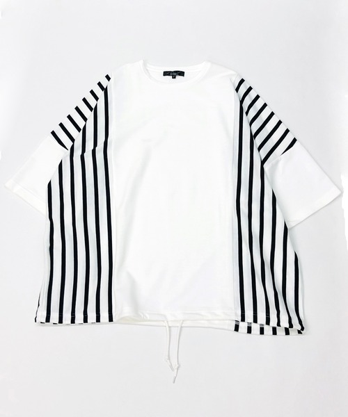 Beno(ビーノ)の「ミニ裏毛 / ハイブリッド ストライプ切替 オーバーサイズ スピンドル Tシャツ(Tシャツ/カットソー・メンズ・ベージュ/オフホワイト/ブラック・FREE)」の15枚目の写真