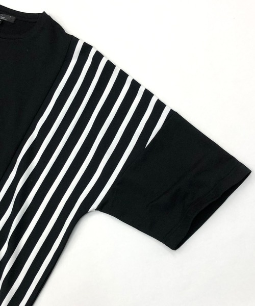 Beno(ビーノ)の「ミニ裏毛 / ハイブリッド ストライプ切替 オーバーサイズ スピンドル Tシャツ(Tシャツ/カットソー・メンズ・ベージュ/オフホワイト/ブラック・FREE)」の16枚目の写真