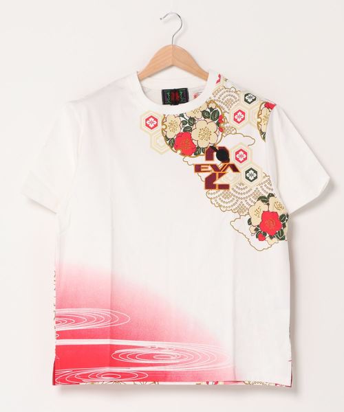 go slow caravan(ゴースローキャラバン)の「EVANGELION×錦 / ヱヴァンゲリヲン×錦 百華流水とアスカ 刺繍Tee (M2)(Tシャツ/カットソー・メンズ・ホワイト/ブラック・M/L/XL/XXL)」の2枚目の写真
