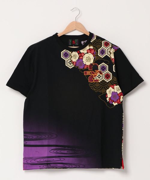 go slow caravan(ゴースローキャラバン)の「EVANGELION×錦 / ヱヴァンゲリヲン×錦 百華流水とアスカ 刺繍Tee (M2)(Tシャツ/カットソー・メンズ・ホワイト/ブラック・M/L/XL/XXL)」の1枚目の写真