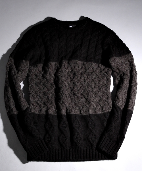 HARE(ハレ)の「ケーブルハイショクニットプルオーバー【HARE】(ニット/セーター・メンズ・ネイビー/オフホワイト/ブラック・SMALL/LARGE/MEDIUM)」の3枚目の写真