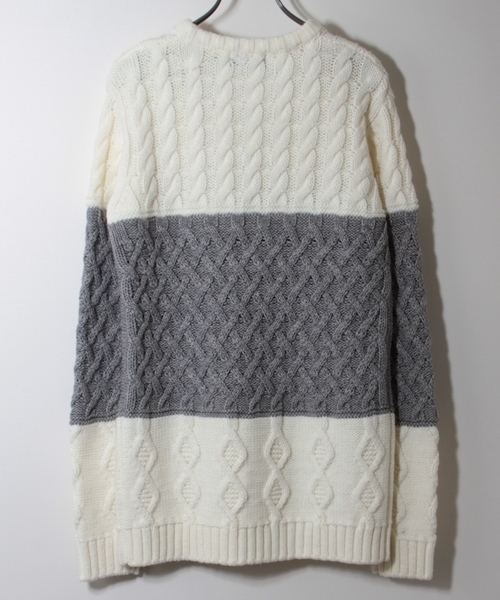 HARE(ハレ)の「ケーブルハイショクニットプルオーバー【HARE】(ニット/セーター・メンズ・ネイビー/オフホワイト/ブラック・SMALL/LARGE/MEDIUM)」の9枚目の写真