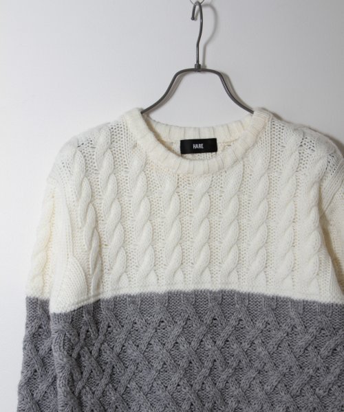 HARE(ハレ)の「ケーブルハイショクニットプルオーバー【HARE】(ニット/セーター・メンズ・ネイビー/オフホワイト/ブラック・SMALL/LARGE/MEDIUM)」の10枚目の写真