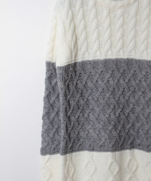 HARE(ハレ)の「ケーブルハイショクニットプルオーバー【HARE】(ニット/セーター・メンズ・ネイビー/オフホワイト/ブラック・SMALL/LARGE/MEDIUM)」の7枚目の写真