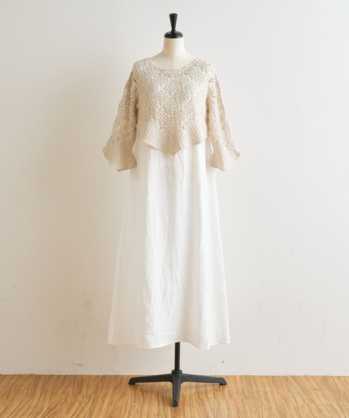 BEARDSLEY（ビアズリー）の「かぎ針ニット＆リネンワンピース（ワンピース・レディース・ベージュ・FREE）」の14枚目の写真