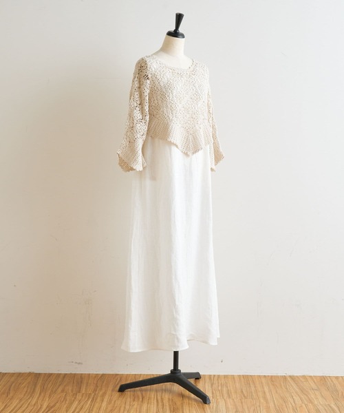 BEARDSLEY（ビアズリー）の「かぎ針ニット＆リネンワンピース（ワンピース・レディース・ベージュ・FREE）」の17枚目の写真