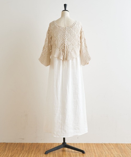 BEARDSLEY（ビアズリー）の「かぎ針ニット＆リネンワンピース（ワンピース・レディース・ベージュ・FREE）」の5枚目の写真