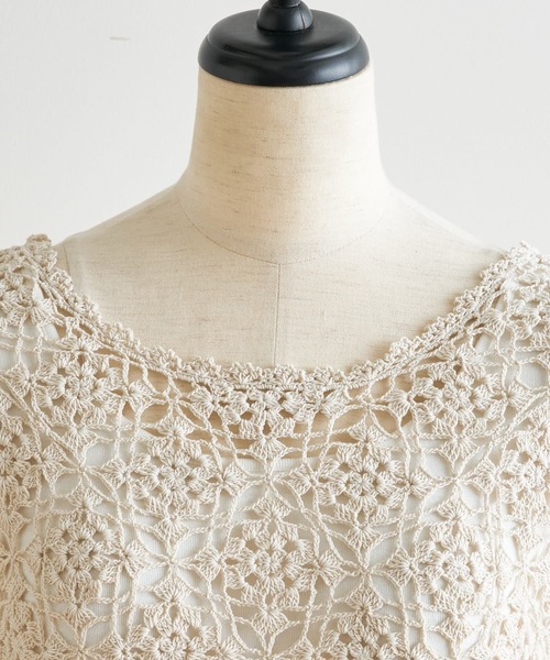 BEARDSLEY（ビアズリー）の「かぎ針ニット＆リネンワンピース（ワンピース・レディース・ベージュ・FREE）」の8枚目の写真