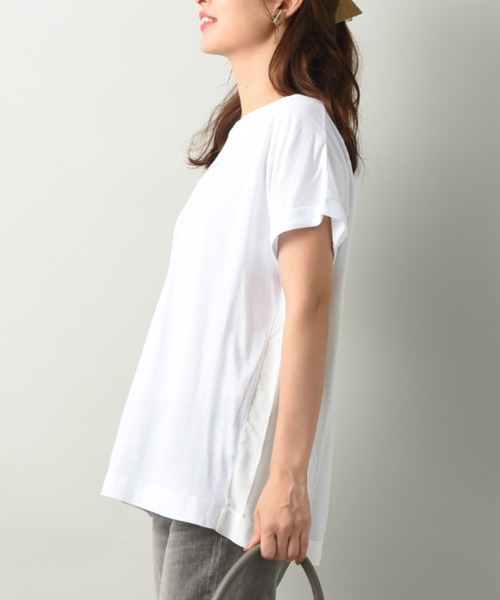 INTERPLANET（インタープラネット）の「ロゴプリントＢＡＣＫ異素材切替ドルマンプルオーバー（Tシャツ/カットソー・レディース・チャコールグレー/オフホワイト/グレイッシュブルー・FREE）」の13枚目の写真