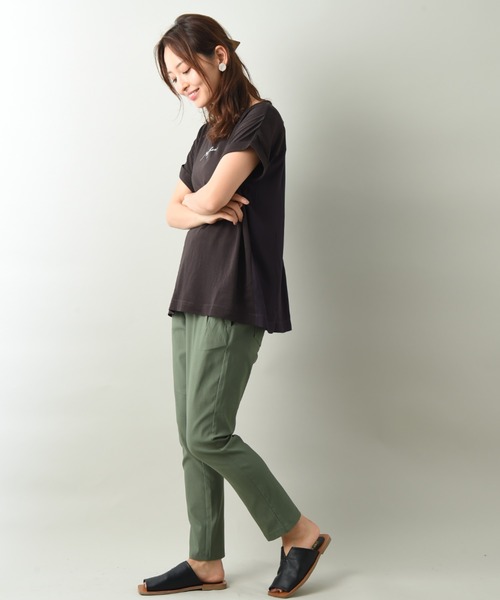 INTERPLANET（インタープラネット）の「ロゴプリントＢＡＣＫ異素材切替ドルマンプルオーバー（Tシャツ/カットソー・レディース・チャコールグレー/オフホワイト/グレイッシュブルー・FREE）」の10枚目の写真