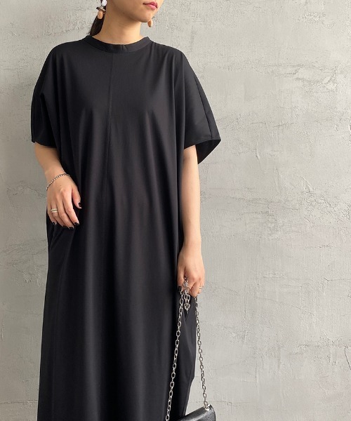 [mizuiro ind/ミズイロインド] モックネック ロング丈ワンピース mizuiro ind/ミズイロインド] モックネック ロング丈ワンピース