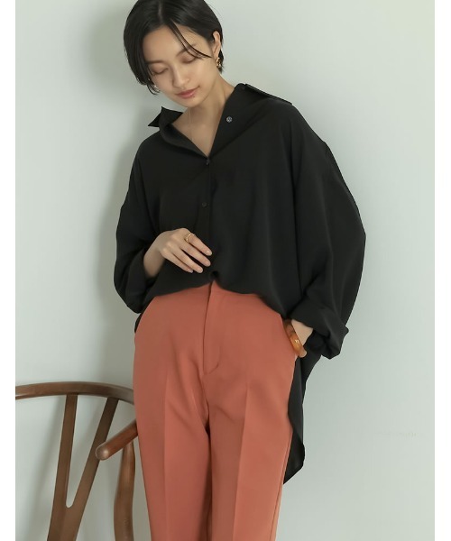 Re:EDIT(リエディ)の「マットサテンオーバーサイズシャツ(シャツ/ブラウス・レディース・ブラック/グレイッシュベージュ/パープル・LARGE/MEDIUM)」の8枚目の写真