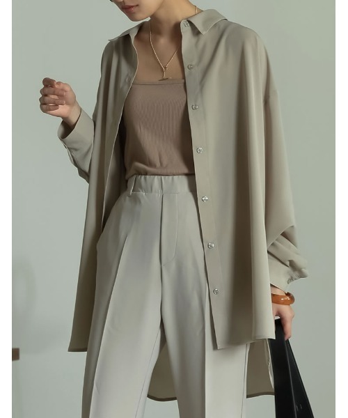 Re:EDIT(リエディ)の「マットサテンオーバーサイズシャツ(シャツ/ブラウス・レディース・ブラック/グレイッシュベージュ/パープル・LARGE/MEDIUM)」の17枚目の写真