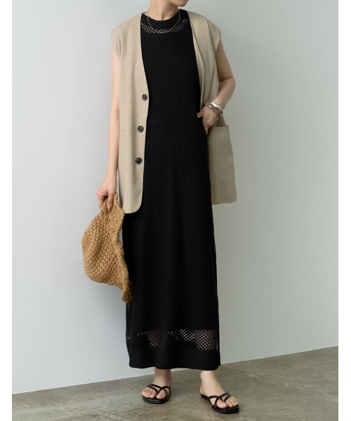 Re:EDIT（リエディ）の「3WAYリサイクルフィッシュネットニットワンピース（ワンピース・レディース・ブラック/ベージュ/モカ・MEDIUM/LARGE/SHORT/TALL）」の14枚目の写真