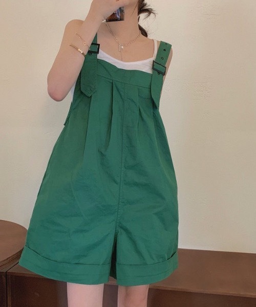 KOR（ケーオーアール）の「ミニ丈サロペット（サロペット/オーバーオール・レディース・ブラウン/グリーン・FREE）」の7枚目の写真