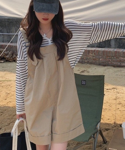 KOR（ケーオーアール）の「ミニ丈サロペット（サロペット/オーバーオール・レディース・ブラウン/グリーン・FREE）」の9枚目の写真