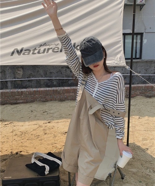 KOR（ケーオーアール）の「ミニ丈サロペット（サロペット/オーバーオール・レディース・ブラウン/グリーン・FREE）」の10枚目の写真