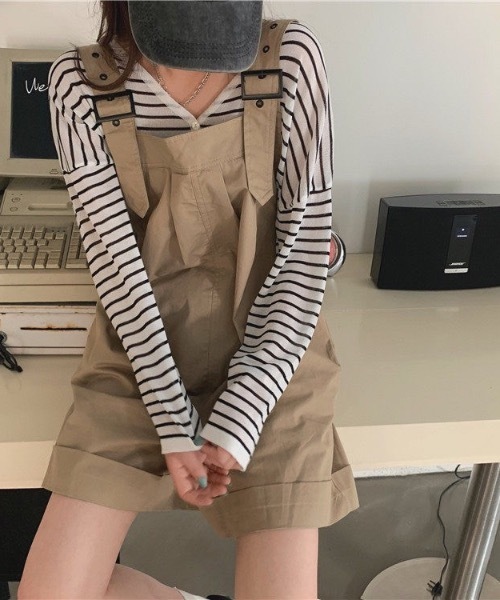 KOR（ケーオーアール）の「ミニ丈サロペット（サロペット/オーバーオール・レディース・ブラウン/グリーン・FREE）」の12枚目の写真