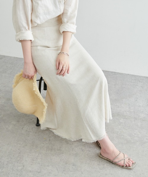 natural couture(ナチュラルクチュール)の「長さ変えられる麻混フリンジスカート(スカート・レディース・イエロー/アイボリー/ブラック/レッド・FREE)」の2枚目の写真